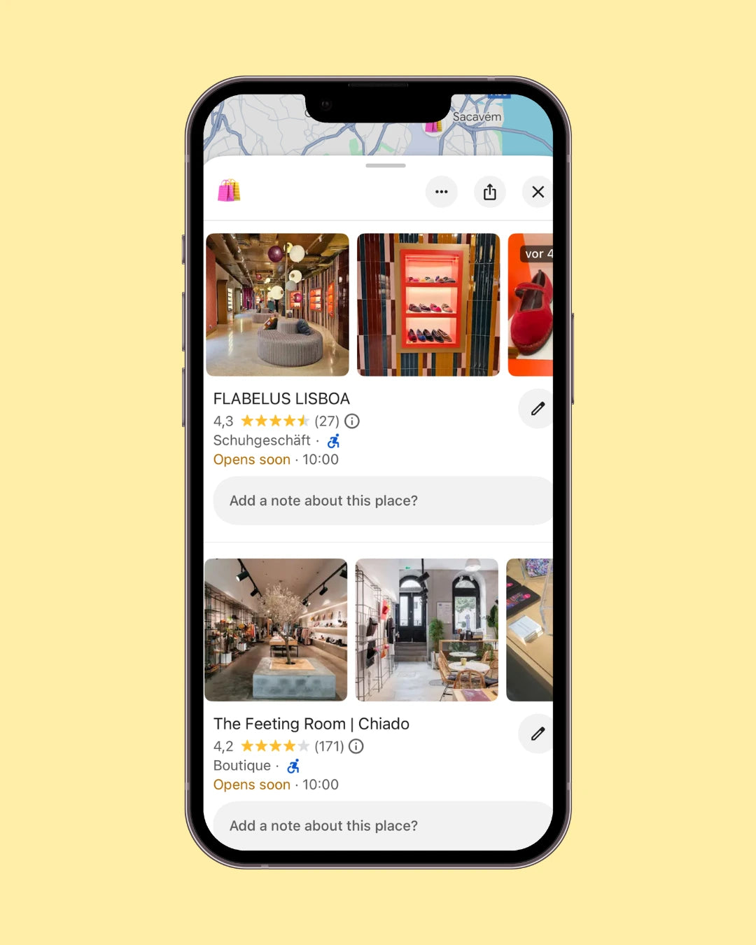 Google Maps Karte mit den besten Shops in Lissabon